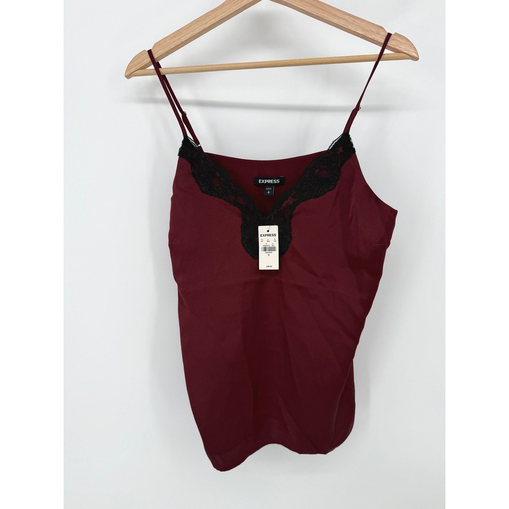 Express Womens Burgundy Lace Trim V-Neck Cami Top Size S NWT 08635816
